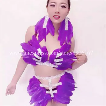 Moda Sexy Femei Violet Sutien, pantaloni Scurți Costum de Dans DJ DS Show Tv Etapă Haine de Bal