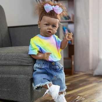 FEELWIND2021 Noi 58CM Handmade Piele Neagră Realist Renăscut Baby Dolls Corp Moale Pentru Copii Cadou mai Bune tovarăși de joacă