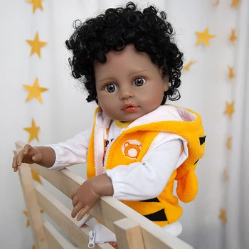 48cm Brazilian Stil Plin de Silicon Bebe Păpuși Reborn Culoare Cafeniu Nou-născut Copilul Boneca Baie Papusa Jucării pentru Copii
