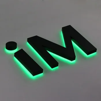 3d rezistente la Coroziune halo Verde aprins metal scrisori de acril spate cu lumini de exterior afaceri semnalizare