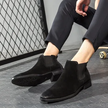 Mens de moda de lux respirabil chelsea cizme în aer liber negru glezna cizme din piele pantofi slip-on deșert botines hombre zapato
