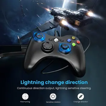 Controler cu fir pentru Xbox 360, YAEYE Controler de Joc pentru Xbox 360 cu Dual-Vibrații Turbo pentru Microsoft Xbox 360/360 Subțire și