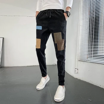 2021 New Sosire Catifea Moda Slab Patch Aplici Bărbați Creion Pantaloni Casual Slim Fit Jogger Trening