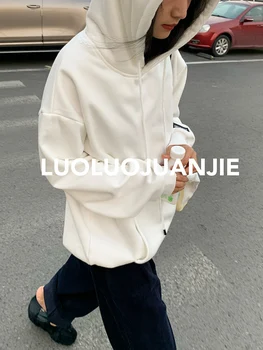 Alb Hanorac Femei Nou de Toamna/Iarna Hot-Vânzare Căptușit cu Lână Groasă Liber coreeană Stil la Modă Ins Prajit Strada cu Gluga