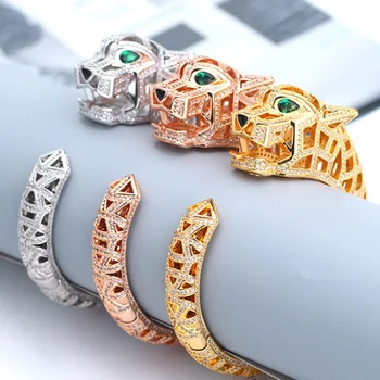 Zlxgirl brand de bijuterii leopard forma animale brățară & brățară de metal de Cupru placat cu Aur cu zirconia de culoare brățară femei dimensiune bratari