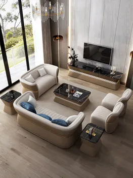 Postmodern American canapea de piele cameră de zi mică familie simplă combinație set de lux din piele mobilier de arta personalizare