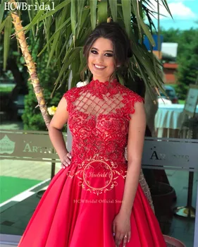 Rafinat Roșu Ștrasuri Din Mărgele De Seara Lungi Rochie De Gât O Linie 2021 Elegante Femei Arabe Formale Rochii De Seara Personalizate