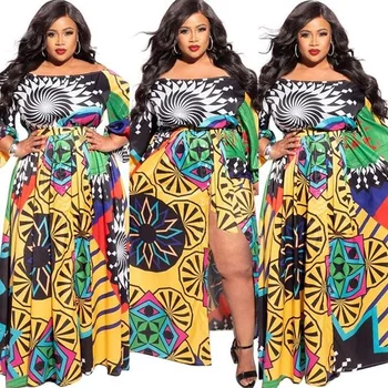 De vară 2020 moda sexy femei din africa maneca lunga imprimare poliester plus dimensiunea rochie lungă, L-4XL
