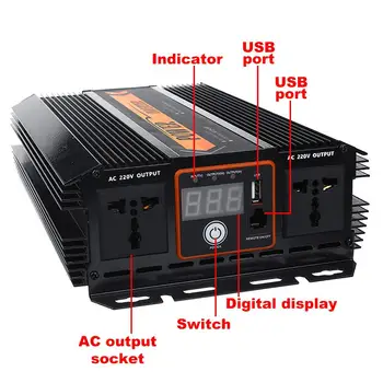 10000W de Vârf Solar Putere Invertor DC 12V AC 220V USB LED Modificat Sinusoidală Tensiune Transformator Adaptor Auto Taxa Converter