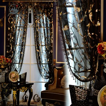 Tul Nou Alb Negru Culoare Aur Tifon Europene Fereastra de Origine Neo-clasic Semi-umbrire, Perdele pentru Living Dining Dormitor