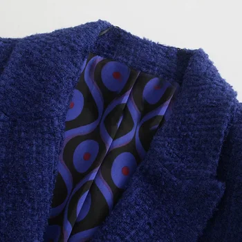 Klacwaya Sacou Pentru Femei-Tweed Jachete Pentru Femei 2021 Dublu Rânduri Slim De Birou Doamnă În Costum De Sex Feminin Sacouri Albastre Buzunare Haina Casual