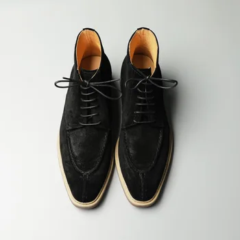 Manual lux Chelsea Cizme din Piele Designer de Moda Barbati piele de Căprioară Glezna Cizme din Piele Neagra Dantela-Up Pantofi Casual pentru bărbați