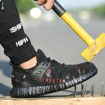 Ușor Respirabil Bărbați Încălțăminte de protecție din Oțel Toe Pantofi de Lucru Pentru Bărbați Anti-zdrobitor de Construcție Sneaker Cu Reflectorizante