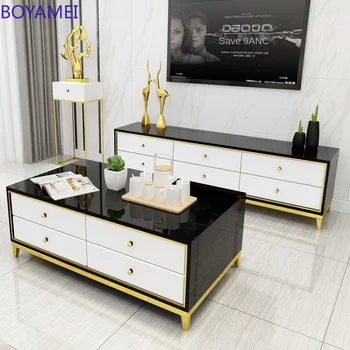 Lumina lux, TV cabinet de cafea, masă combinație placat cu Aur simplu camera de zi mobilier Neoclasic