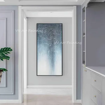 Simplu Albastru și Gri Nordic Handpainted Abstract pânză Simplă Pictură în Ulei Pictura modernă imagine opere de Artă living decorul camerei