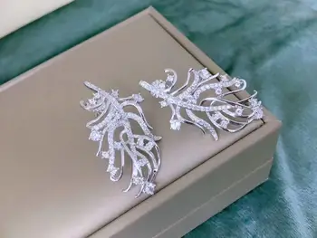Frunze lung pana picătură cercei argint 925 cu cubic zircon femei frumoase bijuterii transport gratuit de înaltă calitate, elegant