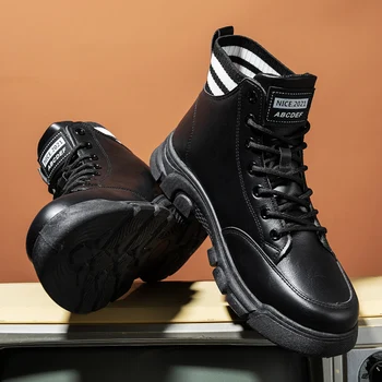 New Sosire Casual Șosete Cizme pentru Barbati Maro Negru de sex Masculin Pu Cizme din Piele de Brand de Moda Cizme Motocicleta Bărbați Dantela-Up Pantofi Casual
