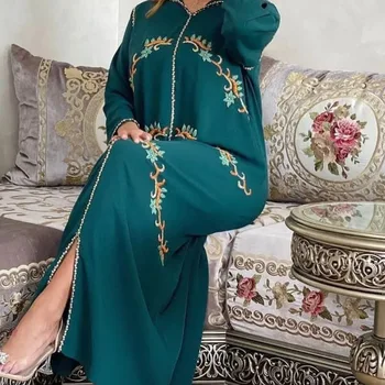 Maneca lunga Glezna-Lungime Mozaic Musulman Rochie de Femei Dubai Femei Hijab Rochii Broderie Vintage Elegant Rochie Lunga