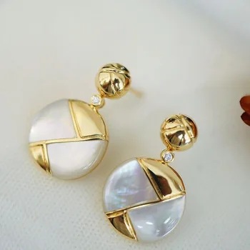UNICE Real cu Aur de 18K AU750 Bijuterii Fine Rotundă Naturală Jeleu Luciu Alb Shell Fritillary Diamante Cercei Pentru Femei Cadouri