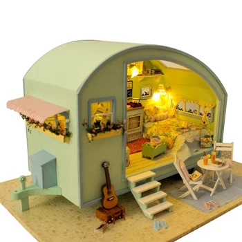 DIY Casă de Păpuși din Lemn, Case de papusi in Miniatura, Mobilier casă de Păpuși Kit de Jucarii pentru Copii, Cadouri Timp de Călătorie Case Papusa O-016