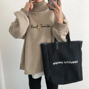 Femei Hoodie Pulover Mozaic Scrisoare De Imprimare 2022 Primăvară Doamnelor De Înaltă Gât Pulover 2022 Nou Stil Japonez Tricou Casual