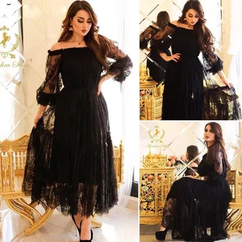 New Sosire Dantela Neagra rochii de Seara arabă rochie de seara scurte halat serată dubai arabă rochie de Seara Petrecere