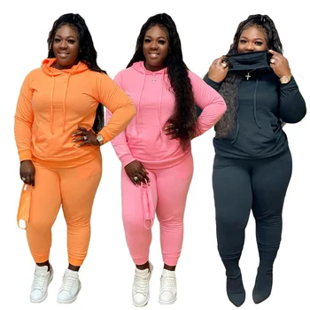 Set De Două Piese Plus Dimensiune Haine Pentru Femei Solide Complet Maneca Pulover Hoodies Sus Pantaloni Lungi Costum De Moda Casual Trening Tinuta