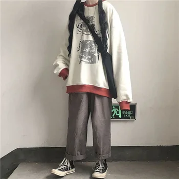 Hong Kong stil tricou femei toamna îngroșarea coreean leneș liber Hanorace haina cusaturi de contrast