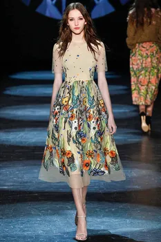 2021 Designer de Moda de Vară Vintage Rochie de Petrecere pentru Femei Maneci Scurte Plasă de Flori Brodate Rochie Lunga