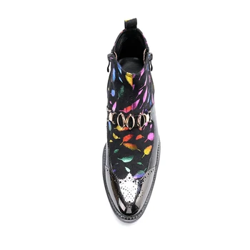 Christia Bella Imprimare Lanț De Bărbați Pantofi Din Piele Cizme De Moda Noua De Metal Rotund Toe Cizme De Dimensiuni Mari Cu Fermoar Glezna Cizme