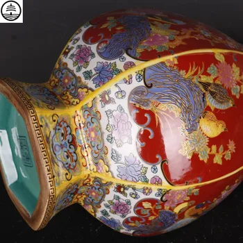 Chinez Antic Vaza Ceramica Decor Acasă Culoare Smalt Pasăre Aranjament De Flori Portelan, Sticla Decor Cameră De Colectare R7247
