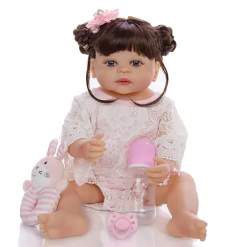 Fată drăguță bebe renăscut silicon inteiro renăscut baby doll jucarii pentru copii cadou 22inch 55cm pot scălda