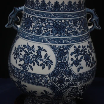 Jingdezhen ceramică vaza ornamente pictate manual antic albastru trei de înaltă calitate celebritate figura Tan Fu urechi cilindru