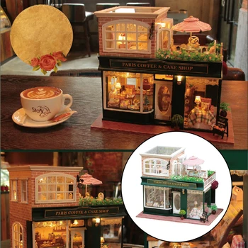 DIY Paris, Cafea și Prăjituri, Magazin de Handmade din Lemn în Miniatură Casă de Păpuși, cu Lumină și Mișcare Muzică Păpuși Cadou de Ziua Îndrăgostiților