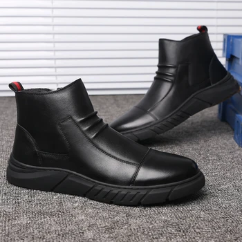 Anglia designer de barbati casual de pluș cald iarna cizme negre piele de vacă pantofi de bumbac apartamente platforma cizme scurte zapatos hombre bota