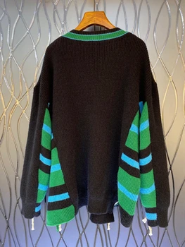 2021 noua moda pentru femei V-neck culoare de potrivire cusaturi de decor cu mâneci lungi sălbatice pulover pulover 927