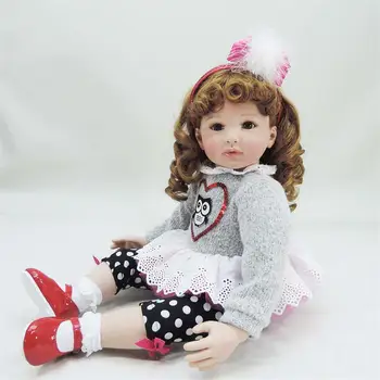 60cm Silicon Renăscut Baby Doll Jucării, Cum ar fi Real 24inch Vinil Printesa Parul Lung ondulat Copilul Fata de Copii Păpuși Cadou de Ziua de nastere