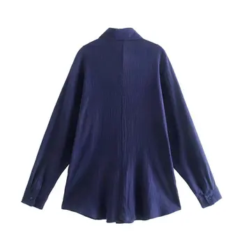 DUOPERI de Moda pentru Femei, Cu Buzunare Solide Singur Rânduri de Tricouri de Epocă Mâneci Lungi Guler Rever Feminin Bluza Chic Topuri