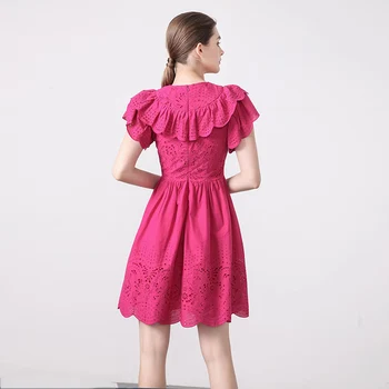 MIUXIMAO 2022 Nouă Primăvară de Îmbrăcăminte pentru Femei O-Gat Maneci Scurte Talie Subțire Scobite Brodate Rochie de Moda Elegant Stil Casual
