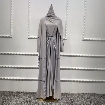 3 Seturi De Piese Femeile Musulmane Dubai Arabă Modest Costum Simplu Kimono Deschide Cu Rochii Maxi Rochie Folie Fata Fusta Lunga Musulmani Ansambluri