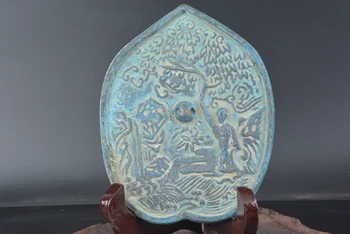 Rare Bronz Antic Tang Oglindă sat locuit Figura Oglindă de Bronz ,de Mână-sculptură meserii,de Colectare și de Podoabă,transport Gratuit