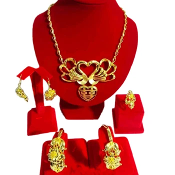 Yulaili Chineză Stil de Design de Aur-culoarea Iubirii Eterne și Forma de Flori de Nunta Seturi de Bijuterii Colier Bratara Cercei Inel