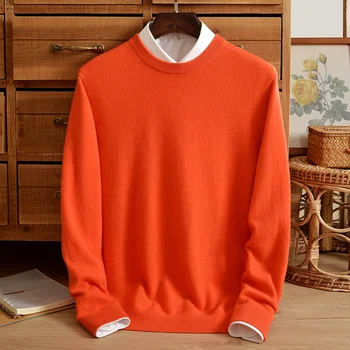 Iarna barbati gât rotund pulover de cașmir cașmir pur high-end pulover tricotat de culoare pură cashmere sweater barbati