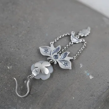 FNJ Plum blossom Butterfly Cercei Argint 925 Original Pură S925 Argint Picătură Cercel pentru Femei Bijuterii Jad Hetian