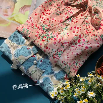 Roz Albastru Florale Crep De Mătase Rochii De Moda Pentru Femei 2021 Vara Casual Sexy Munca De Birou De Zi Cu Zi Rochie Plus Dimensiune