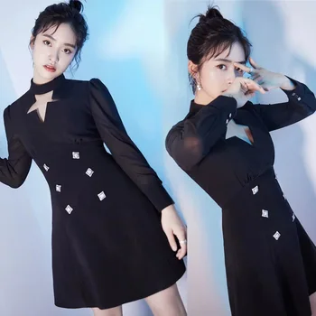Coreeană de Moda de Îmbrăcăminte 2022 Primavara Toamna Elegant cu Maneci Lungi Negru Mini Rochii pentru Femei Pista Designeri Roupas Femininas