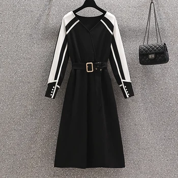 2022 Negru De Moda De Înaltă Talie O-Linie Femei Rochie Bodycon Eleganta Casual Rochie Midi De Toamna Iarna Coreean Vintage Rochii Hepburn