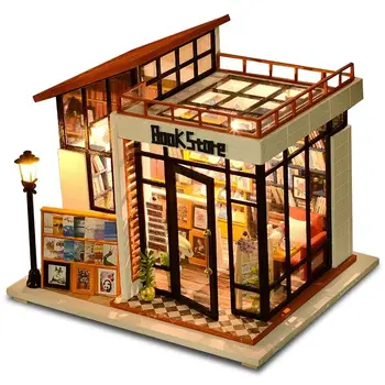 DIY Casa Papusa in Miniatura casă de Păpuși, Cu Mobilier din Lemn Casa Miniaturas Jucarii Pentru Copii de Anul Nou Cadou de Craciun Magazin de Carte