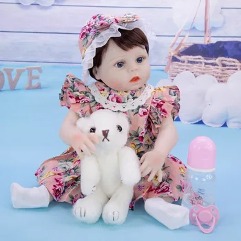 48cm 1.65 kg corp Plin de silicon bebe papusa reborn și Elegant fusta realiste fata de copil jucărie pentru copii cu albastru /borwn ochii