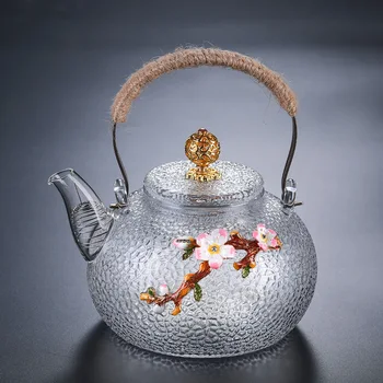 Manual Tin Floare de Prune Ceainic în formă de Ciocan Teaset Pahar de Apa Clocotita Sticla de Cupru se Ocupe de Oală Anti-opărire rezistente la Căldură
